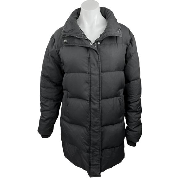 Escalier Black Duck Down Quilted Full Zip Snap Button Puffer Parka Coat Jacket M - Picture 1 of 5